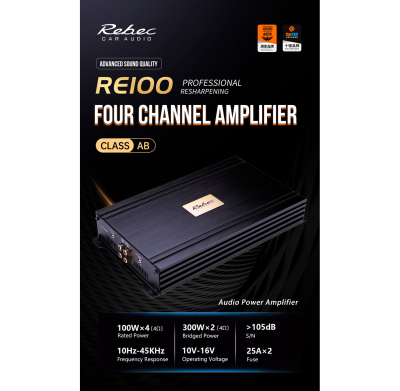 Rebec RE100 4 kanals forst�rker p� 1200 watt i 4 ohm - klasse AB