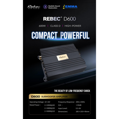 Rebec D600 1 kanals mono forst�rker p� 1200 watt i 1 ohm - klasse D
