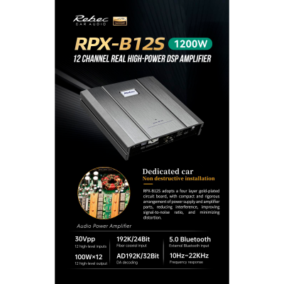 Rebec RPX-B12s DSP forst�rker m/ Bluetooth 12 kanals p� 2400 watt - Klasse D