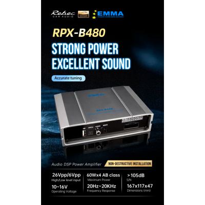 Rebec RPX-B480 DSP forst�rker m/ Bluetooth 4 kanals p� 480 watt - Klasse AB