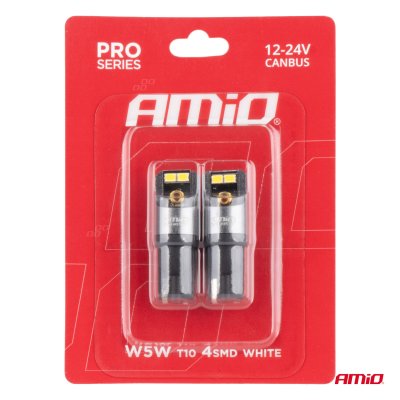 LED CANBUS PRO serie T10 W5W 4x2016 SMD Hvid 12/24V AMIO-03577