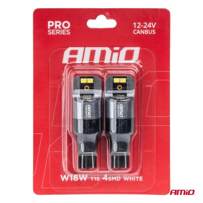LED CANBUS PRO serie T15 W16W 4x2016 SMD Hvid 12/24V AMIO-03578