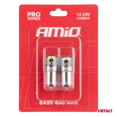LED pærer CANBUS PRO T4W BA9S 4x2016 SMD hvid 12V 24V AMIO-03579