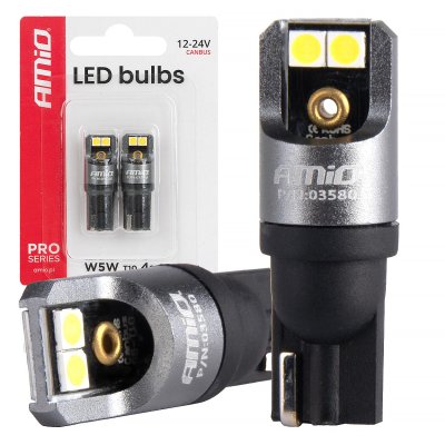 LED PRO serie T10 W5W 4x3030 SMD Hvid 12/24V FULL CANBUS AMIO-03580