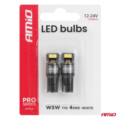 LED PRO serie T10 W5W 4x3030 SMD Hvid 12/24V FULL CANBUS AMIO-03580