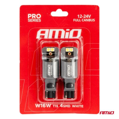 LED CANBUS PRO serie T15 W16W 4x3030 SMD Hvid 12/24V FULL CANBUS AMIO-03581