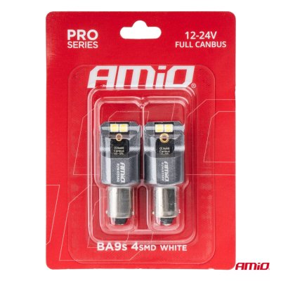 LED CANBUSPRO serie BA9S 4x3030 SMD Hvid 12/24V FULL CANBUSAMIO-03582