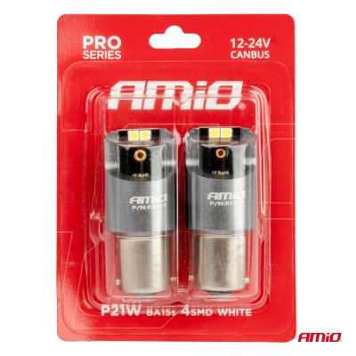 LED CANBUS PRO serie BA15S P21W 4x3030 SMD Hvid 12/24V AMIO-03583