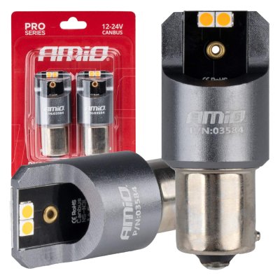 LED CANBUS PRO serie PY21W 4x3030 SMD Amber 12V 24V AMIO-03584