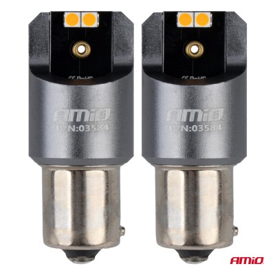 LED CANBUS PRO serie PY21W 4x3030 SMD Amber 12V 24V AMIO-03584