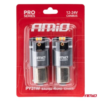 LED CANBUS PRO serie PY21W 4x3030 SMD Amber 12V 24V AMIO-03584