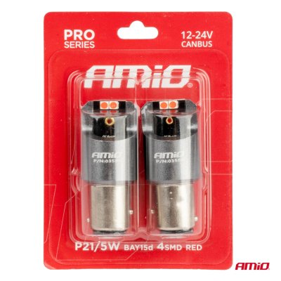 LED CANBUS PRO serie BAY15D P21/5W 4x3030 SMD Rød 12/24V AMIO-03586