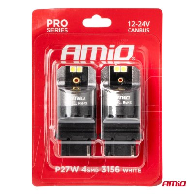 LED CANBUS PRO serie 3156 P27W 4x3030 SMD Hvid 12/24V AMIO-03587