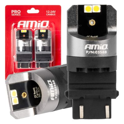 LED CANBUS PRO serie 3157 P27/7W 4x3030 SMD Hvid 12/24V AMIO-03588