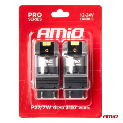 LED CANBUS PRO serie 3157 P27/7W 4x3030 SMD Hvid 12/24V AMIO-03588