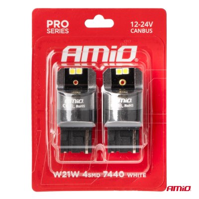 LED CANBUS PRO serie 7440 W21W 4x3030 SMD Hvid 12/24V AMIO-03589