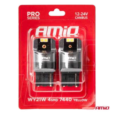 LED CANBUS PRO serie 7440 WY21W 4x3030 SMD Orange 12/24V AMIO-03590