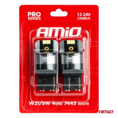 LED CANBUS PRO serie 7443 W21/5W 4x3030 SMD Hvid 12/24V AMIO-03591