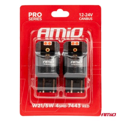 LED CANBUS PRO serie 7443 W21/5W 4x3030 SMD Rød 12/24V AMIO-03592