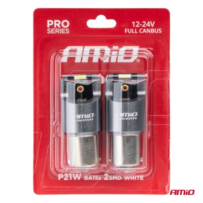 LED CANBUS PRO serie BA15S P21W 2x1860SMD Hvid 12/24V FULL CANBUSAMIO-03593