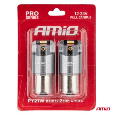LED CANBUS PRO serie PY21W 2x1860 SMD Amber 12V 24V AMIO-03594
