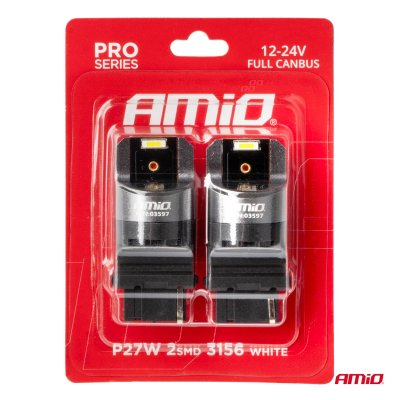LED CANBUS PRO serie 3156 P27W 2x1860SMD Hvid 12/24V FULL CANBUSAMIO-03597