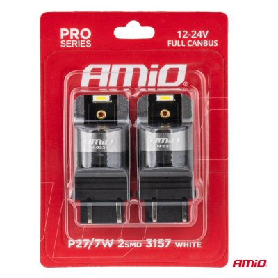 LED CANBUS PRO serie P27/7W 2x3157 SMD Hvid 12V 24V AMIO-03598