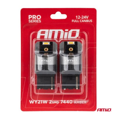 LED CANBUS PRO serie WY21W 2x1860 SMD Amber 12V 24V AMIO-03600