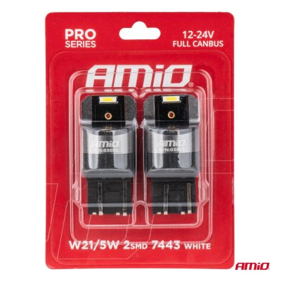 LED CANBUS PRO series W21/5W 2x1860 SMD Hvid 12V 24V AMIO-03601