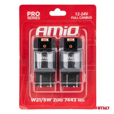 LED CANBUS PRO serie W21/5W 2x1860 SMD Rød 12V 24V AMIO-03602