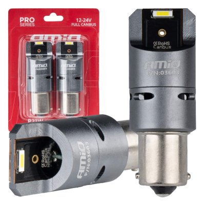 LED CANBUS PRO serie BA15S P21W 2x1860SMD Hvid 12/24V FULL CANBUS med FANAMIO-03603