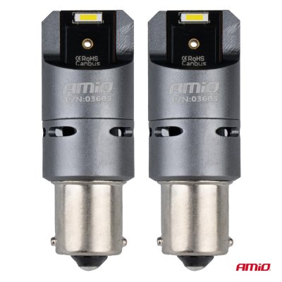 LED CANBUS PRO serie BA15S P21W 2x1860SMD Hvid 12/24V FULL CANBUS med FANAMIO-03603