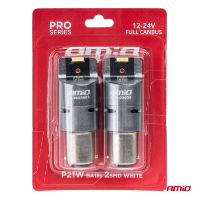 LED CANBUS PRO serie BA15S P21W 2x1860SMD Hvid 12/24V FULL CANBUS med FANAMIO-03603