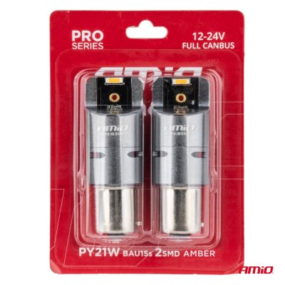 LED CANBUS PRO serie PY21W 2x1860 SMD Amber 12V 24V AMIO-03604