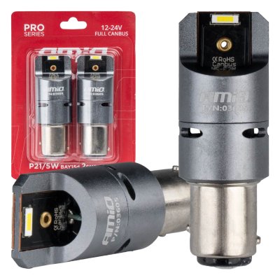 LED CANBUS PRO serie BAY15D P21/5W 2x1860SMD Hvid 12/24V FULD CANBUS med VENTILATOR AMIO-03605