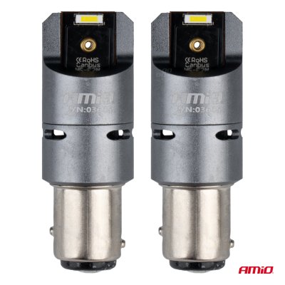 LED CANBUS PRO serie BAY15D P21/5W 2x1860SMD Hvid 12/24V FULD CANBUS med VENTILATOR AMIO-03605