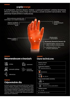 Nitrilgummi handsker GoGrip orange størrelse M, 50 stk