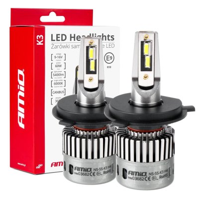LED-forlygter K3 Serie H4/H19 12V 6000K canbus AMIO-03682