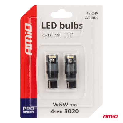 LED pærer CANBUS 2016 3020 4SMD T10 W5W W10W 12V/24V AMIO-03717