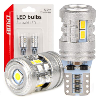 LED pærer STANDARD T10 W5W 6x3020 + 1x3030 SMD Hvid 12V/24V AMIO-03718