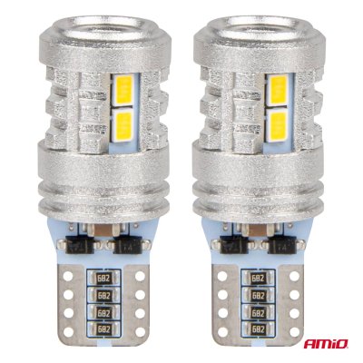LED pærer STANDARD T10 W5W 6x3020 + 1x3030 SMD Hvid 12V/24V AMIO-03718