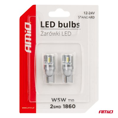 LED-pærer STANDARD T10 W5W 2x1860 SMD Hvid 12V/24V AMIO-03719