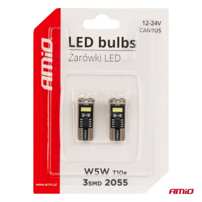 LED pærer CANBUS T10e W5W 3x2055 SMD Hvid 12V/24V 12V/24V AMIO-03720