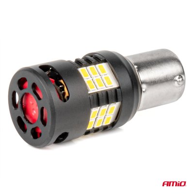 LED BUBLS CANBUS PRO serie 1156 BA15S P21W R10W R5W 24x3020 SMD FAN Hvid 12V/24V AMIO-03721