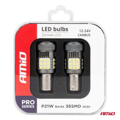 LED PÆRER CANBUS PRO serie 1156 BA15S P21W R10W R5W 36x3030 SMD VENTILATOR Hvid 12V/24V AMIO-03722