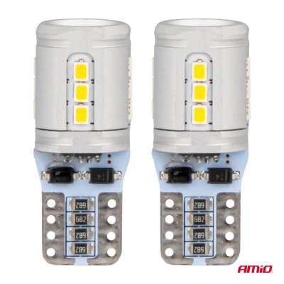 LED-pærer CANBUS T10e W5W 15x2016 SMD Hvid 12V/24V AMIO-03723