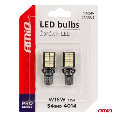 LED pærer CANBUS PRO serie T15e W16W 54x4014 SMD Hvid 12V/24V AMIO-03724