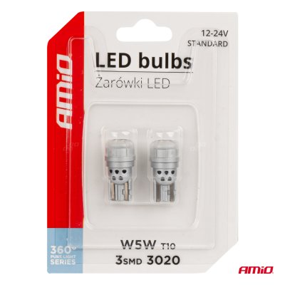 LED-pærer 360 Pure Light Series STANDARD T10 W5W 3x3020 SMD Hvid 12V/24V AMIO-03725