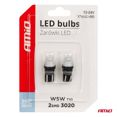 LED-pærer 360 Pure Light Series STANDARD T10 W5W 2x3020 SMD Hvid 12V/24V AMIO-03726