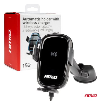 Sugekop Telefonholder med Trådløs Oplader 15W AMIO-03779